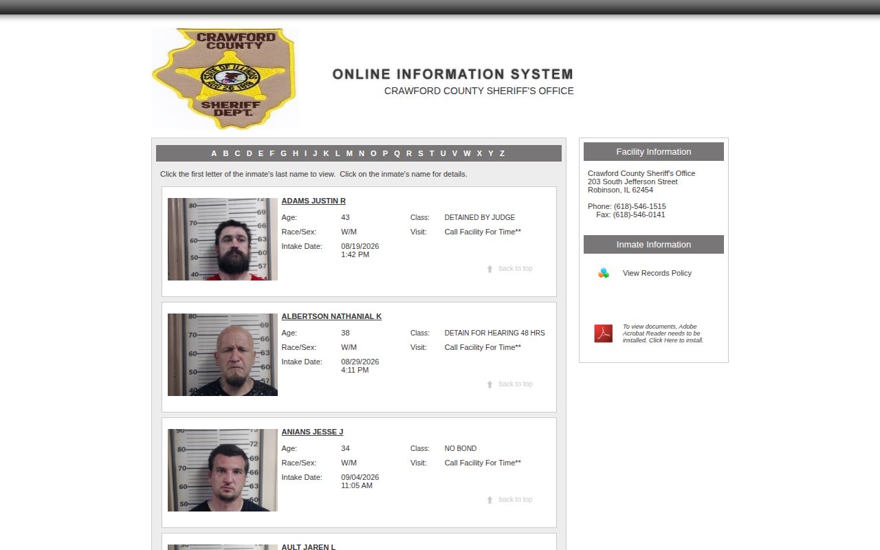 Crawford County Online Inmate System surname search interface