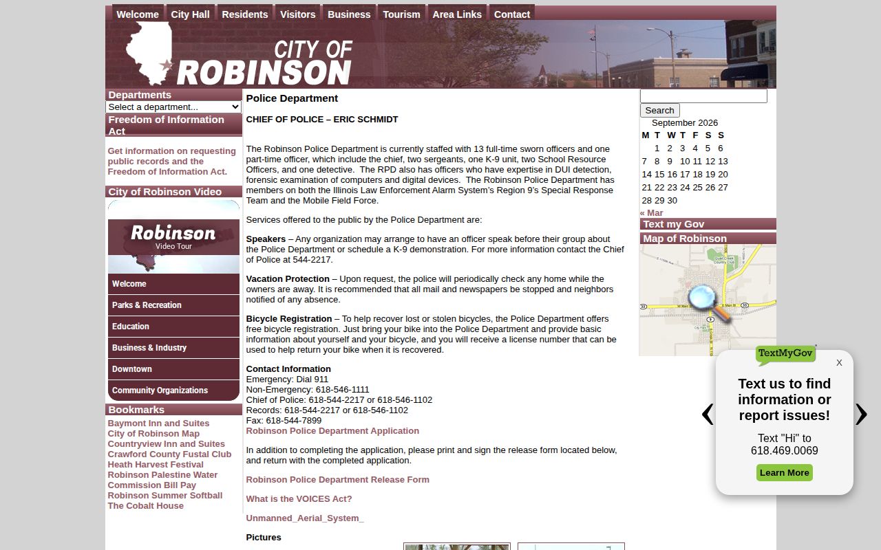 Official Robinson Police Department webpage