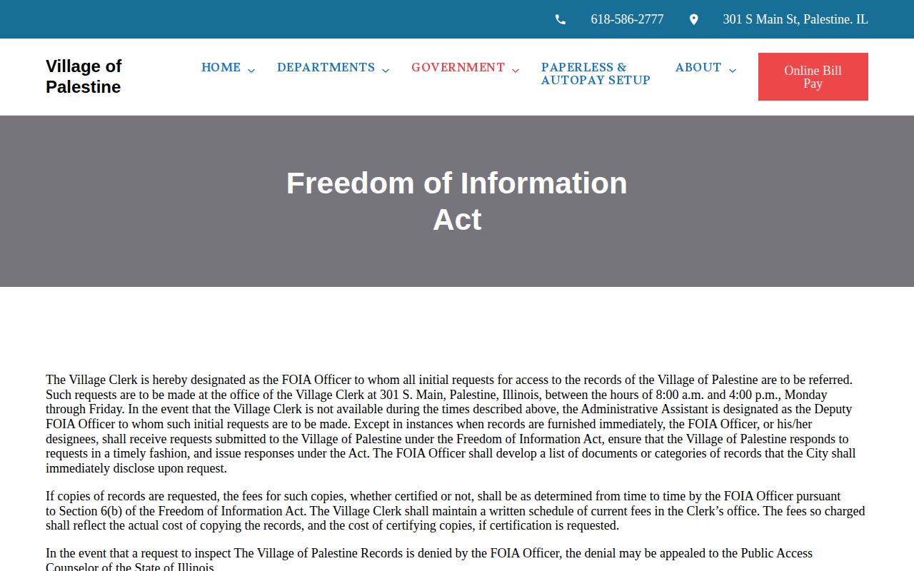 Official Village of Palestine FOIA information webpage