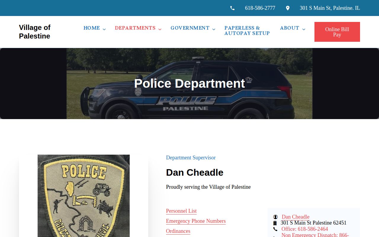Official Village of Palestine Police Department webpage